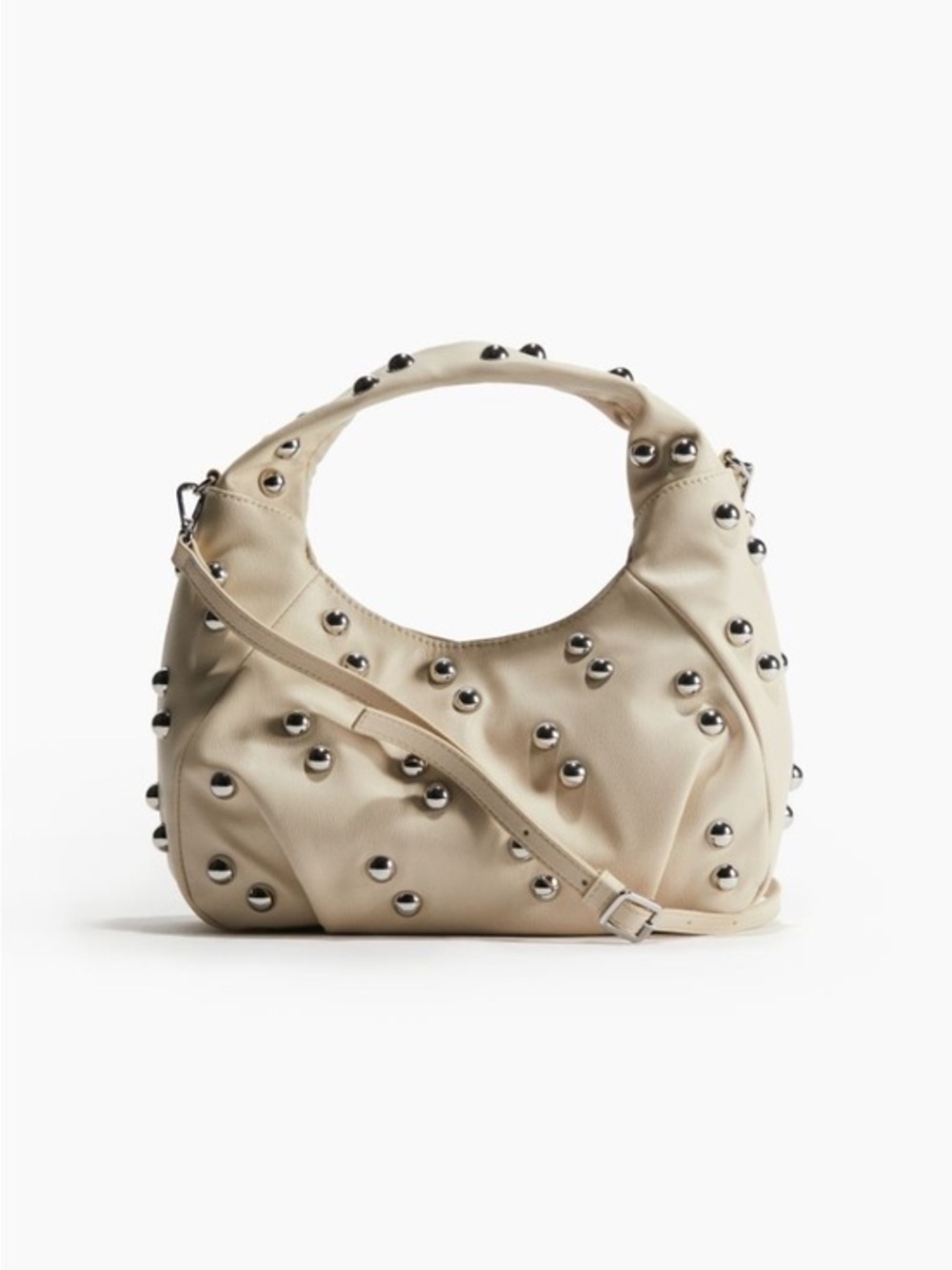 H&M Cream Studded Hobo Bag with Removable Strap